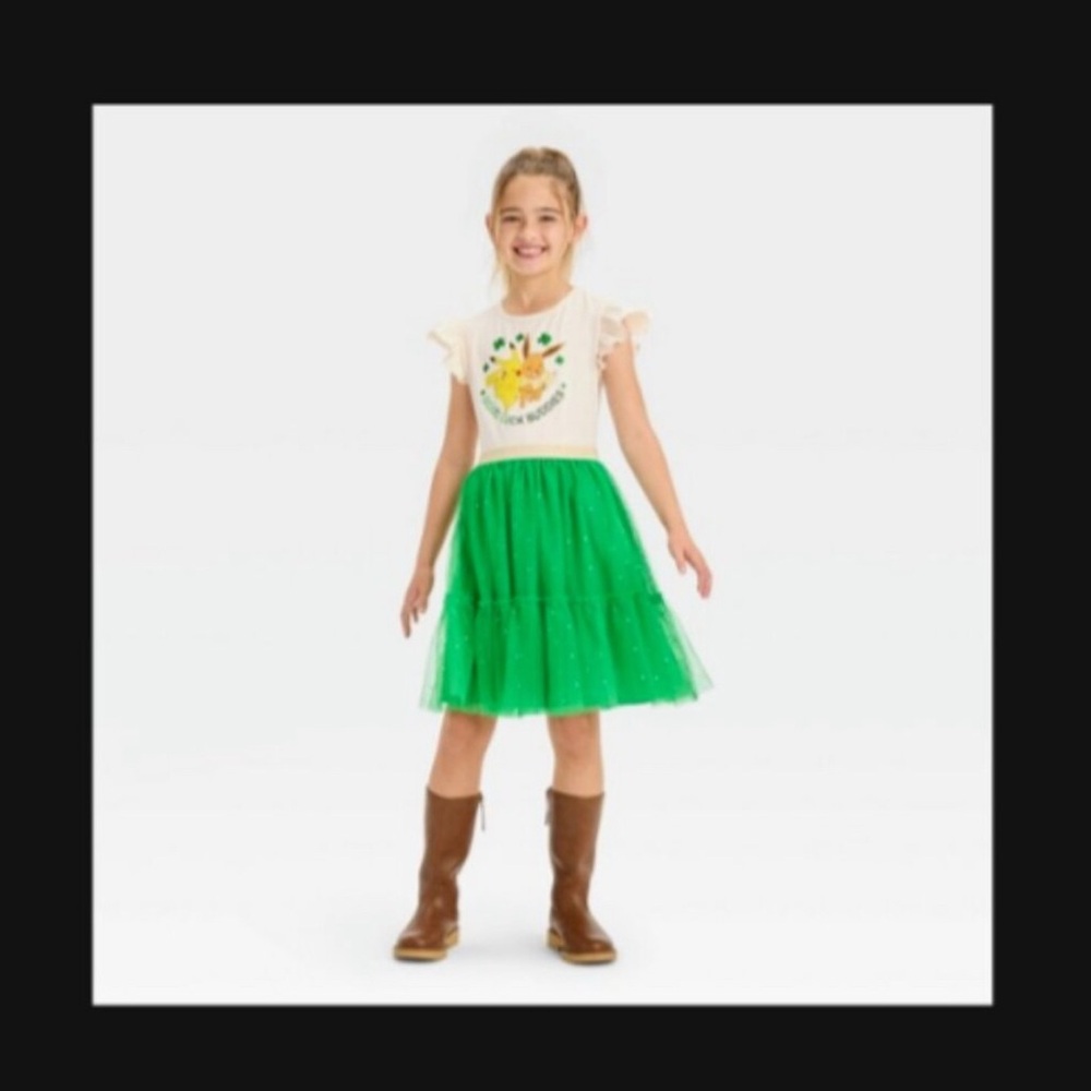 LG Good Luck Buddies Pokémon Dress Green & White size 10/12. ** Bundle 5/$15